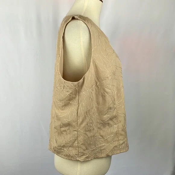 NWT Express Tan Blouse with Metallic Thread and Button Down Back - Size Large - Picture 10 of 14